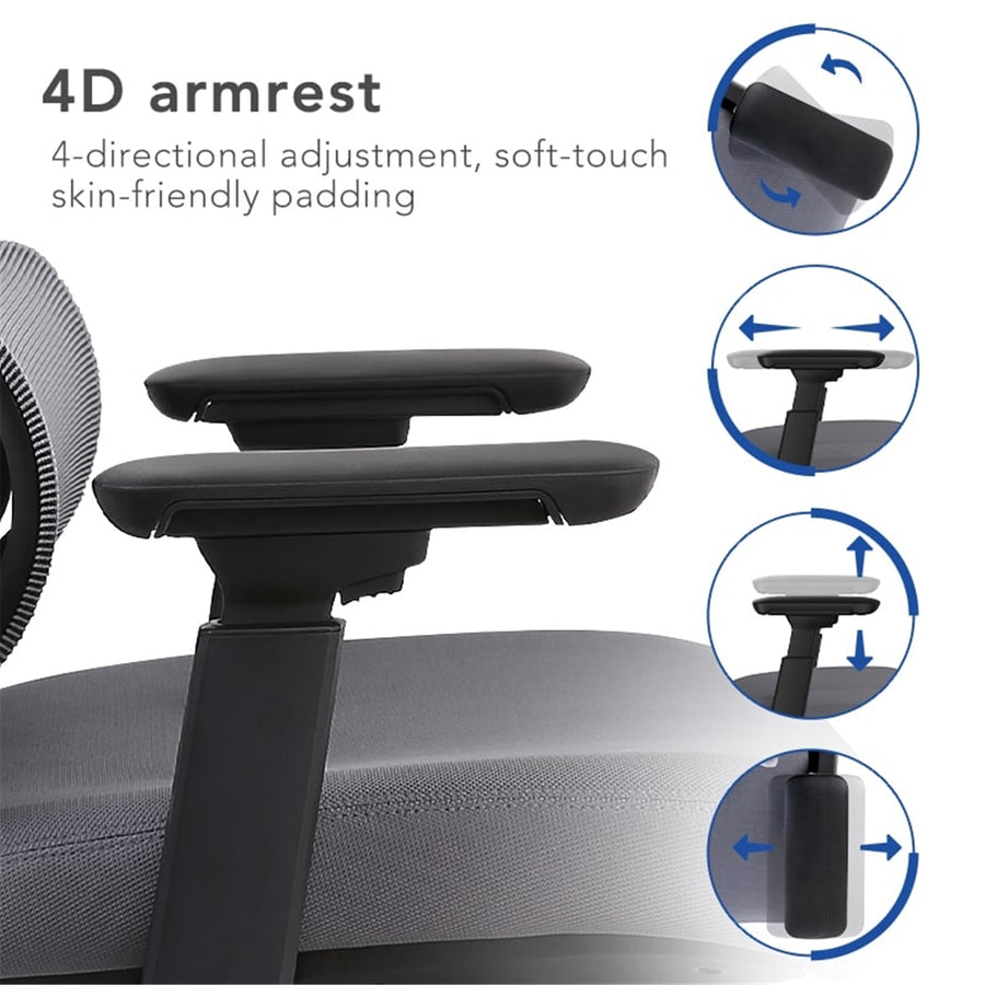 Loctek YZ502 Ergonomic Office Chair, With 3D Lumbar Support System - Cushioned 4D Adjustable Armrest - Ultimate breathable mesh Backrest - 45° backrest tilt - Adjustable Seat Depth - Passed AS/NZS 4438:1997 NZ Chair Standard