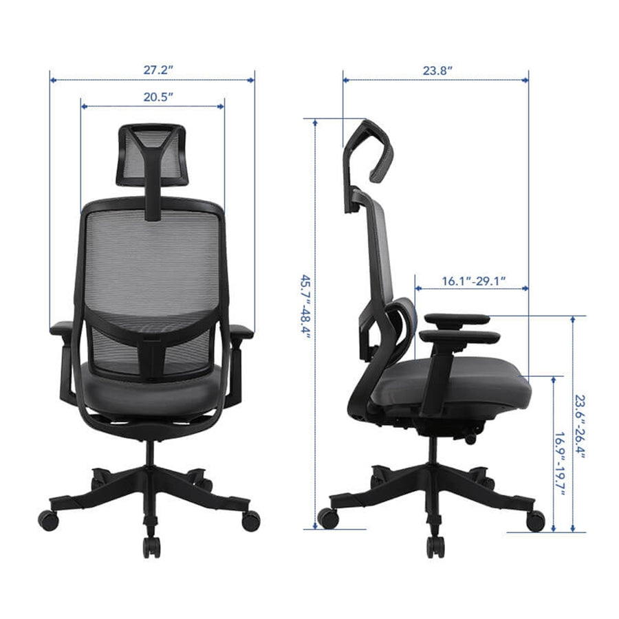 Loctek YZ502 Ergonomic Office Chair, With 3D Lumbar Support System - Cushioned 4D Adjustable Armrest - Ultimate breathable mesh Backrest - 45° backrest tilt - Adjustable Seat Depth - Passed AS/NZS 4438:1997 NZ Chair Standard