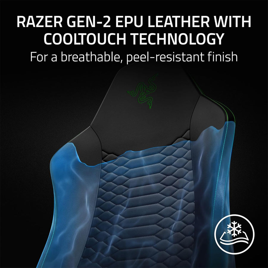Razer Iskur v2 X NewGen Essential Gaming Chair - Black Green - CoolTouch EPU Leather - Build in Lumbar Support - High Density Cold-Cured Foam Cushion - 2D Armrests