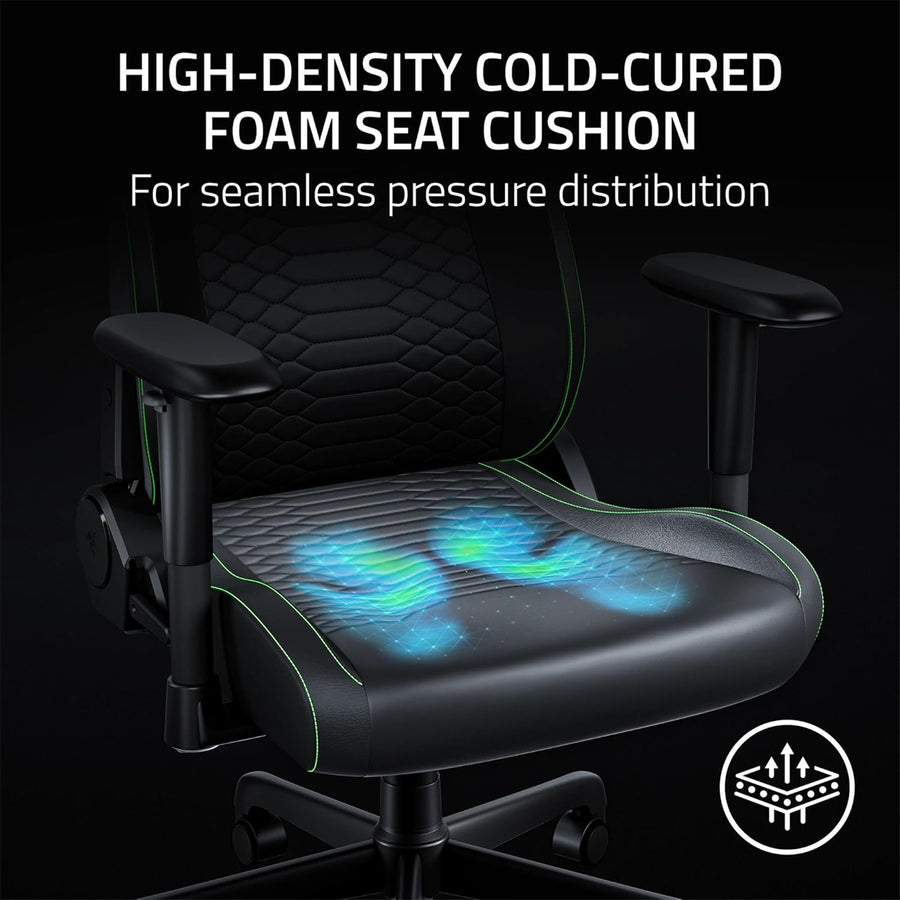 Razer Iskur v2 X NewGen Essential Gaming Chair - Black Green - CoolTouch EPU Leather - Build in Lumbar Support - High Density Cold-Cured Foam Cushion - 2D Armrests