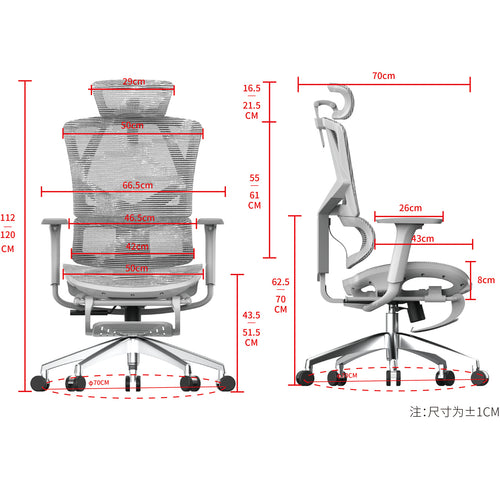 Sihoo M90B-401 Ergonomic Office Chair With Footrest - Grey - 3D Armrests