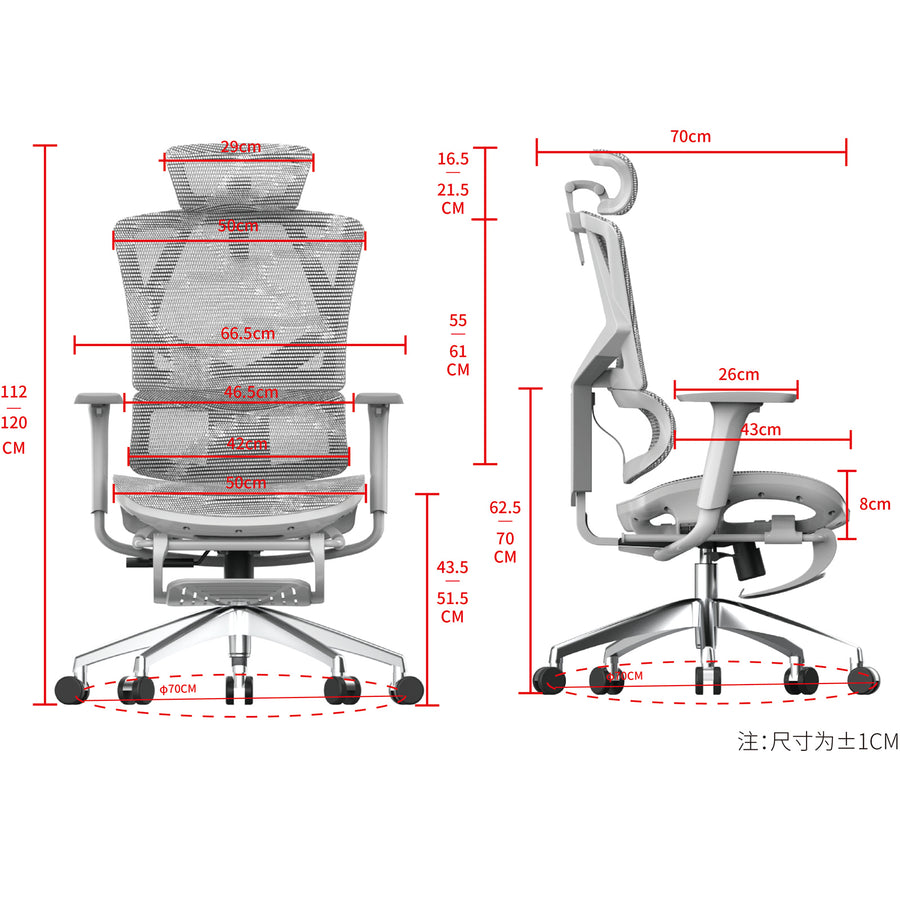 Sihoo M90B-401 Ergonomic Office Chair With Footrest - Grey - 3D Armrests
