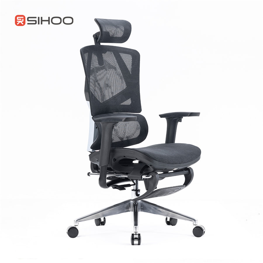 Sihoo M90B-401 Ergonomic Office Chair With Footrest - Black- 3D Armrests