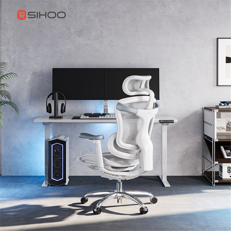 Sihoo Dora C100 White Pro Ergonomic Office Chair With Footrest - 4D Armrest