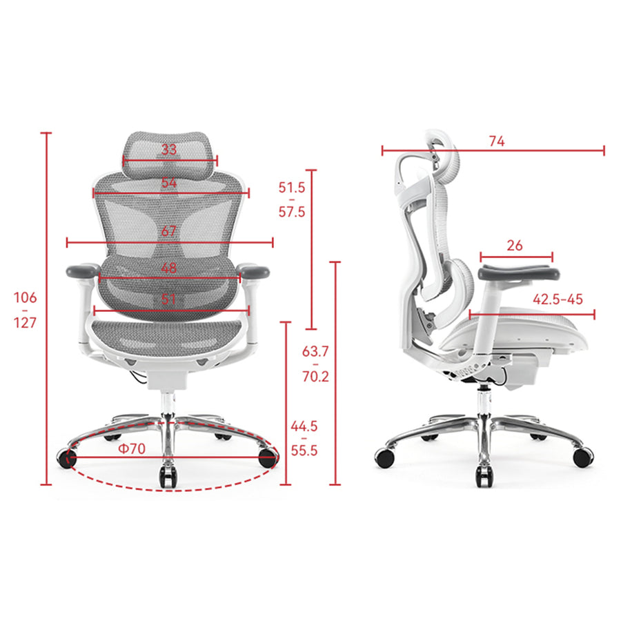 Sihoo Dora C100 White Pro Ergonomic Office Chair With Footrest - 4D Armrest