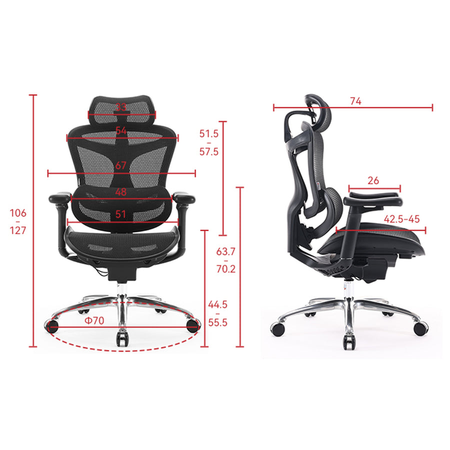 Sihoo Dora C100 Black Pro Ergonomic Office Chair With Footrest - 4D Armrest