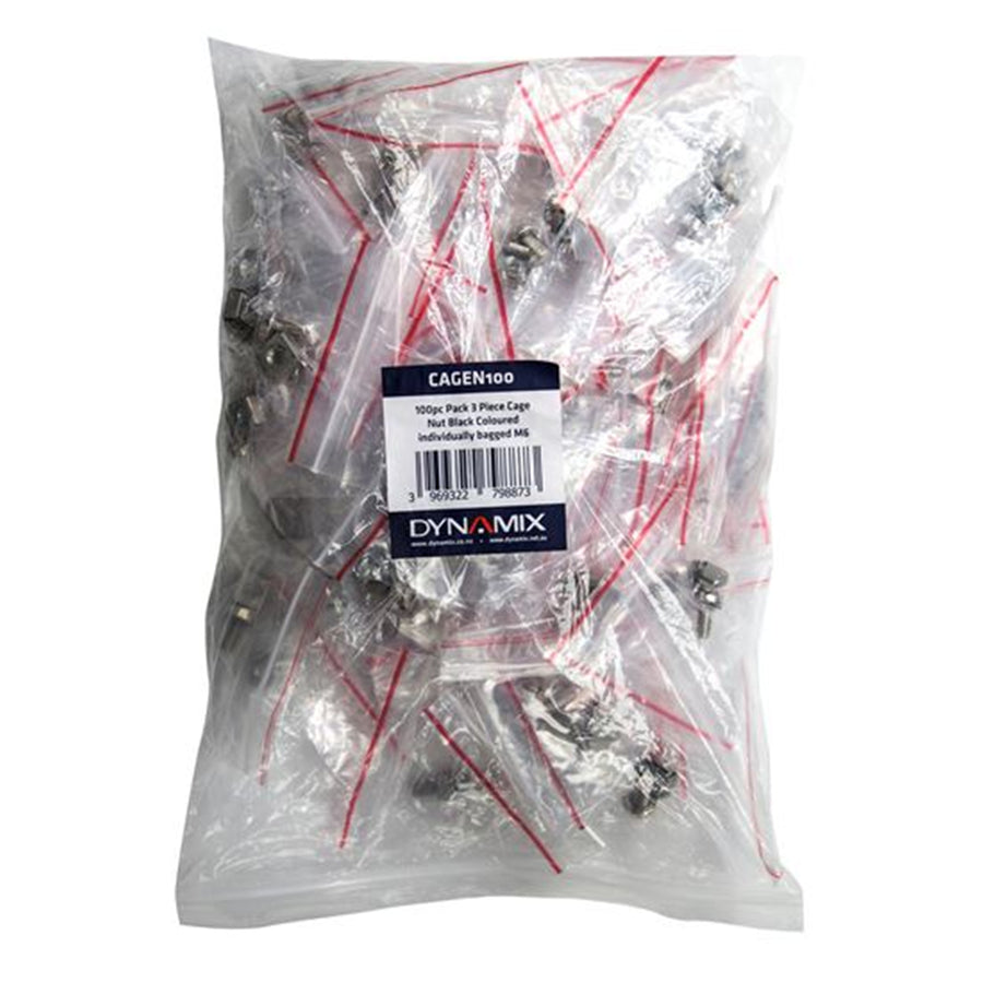 DYNAMIX CAGEN100 - 100pc Pack 3 Piece Cage Nut Silver M6 Supplied loose