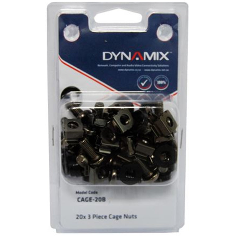 DYNAMIX CAGE-20B – 20 Stück Packung, 3-teilige Käfigmutter, Schwarz, wiederverschließbare Packung, M6
