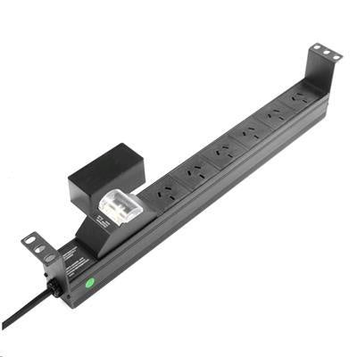DYNAMIX RPR-6HMCB - 6 Outlet 1RU Horizontal Power Rail (10A) w/ 6kA C-Curve MCB Circuit Breaker