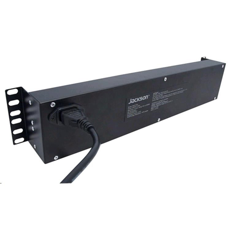 JACKSON RAC1200 - 2RU 12x Outlet Horizontal Power Rail. Surge Protect 525J 10A Overload Protect. 1.8m