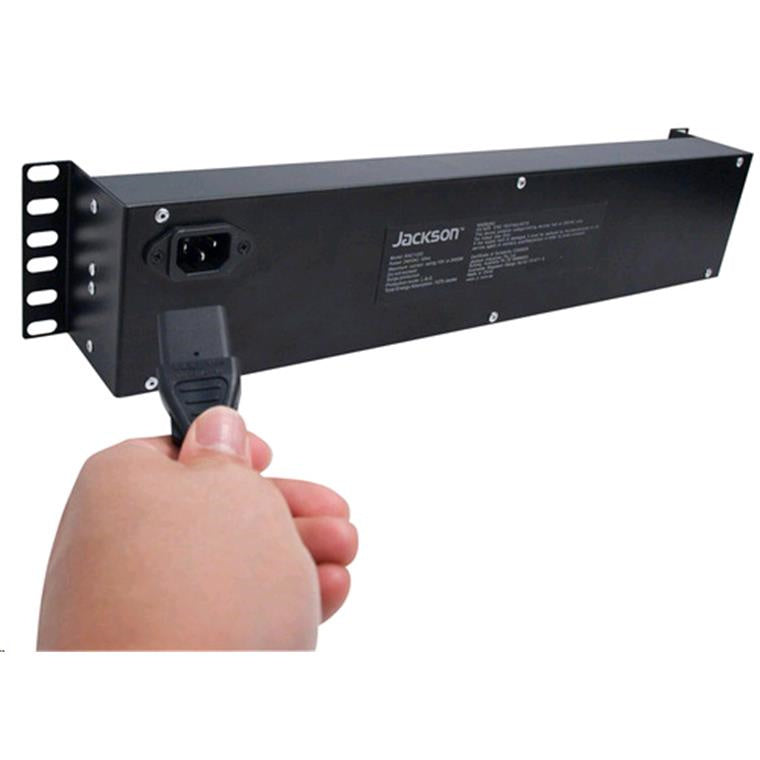 JACKSON RAC1200 - 2RU 12x Outlet Horizontal Power Rail. Surge Protect 525J 10A Overload Protect. 1.8m