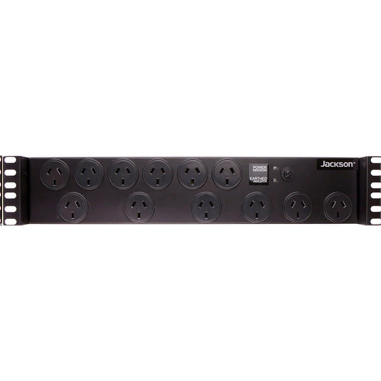 JACKSON RAC1200 - 2RU 12x Outlet Horizontal Power Rail. Surge Protect 525J 10A Overload Protect. 1.8m