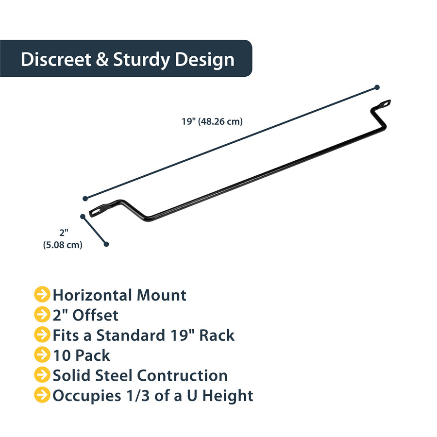 StarTech.com CMLB102 Horizontal Lacing Bar w/ 2" Offset at 75 Degrees - Server Rack Cable Management - 19" Network Rack Mount Cord Organizer- 10 Pack