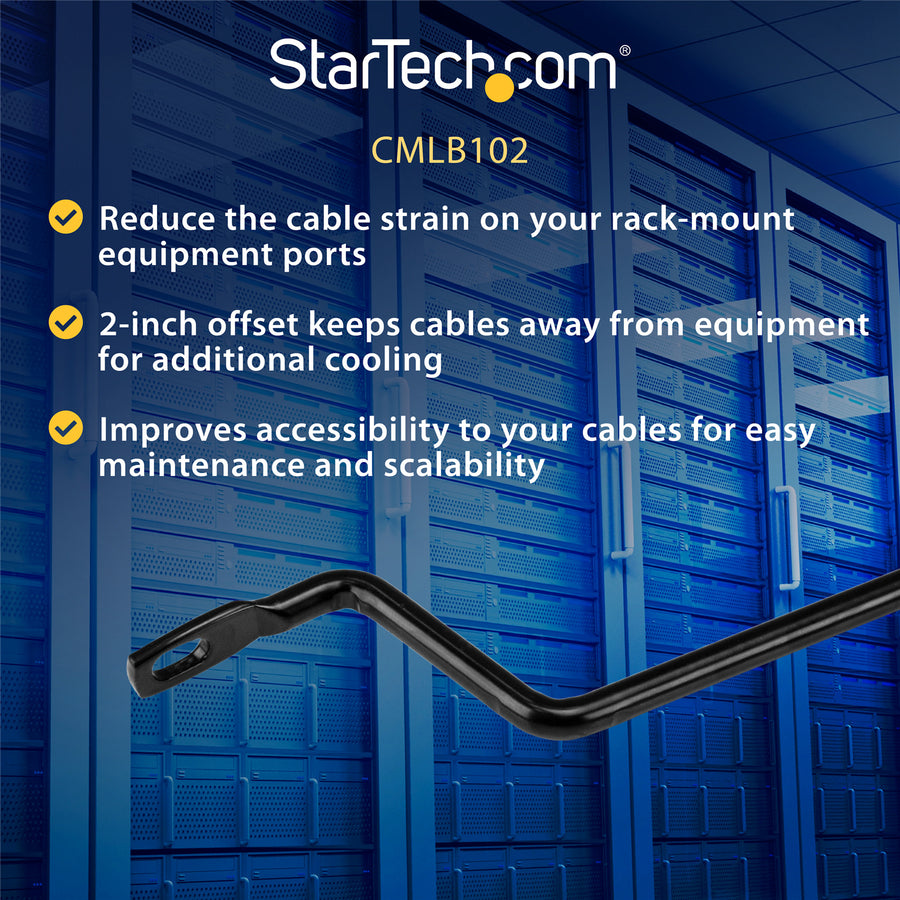 StarTech.com CMLB102 Horizontal Lacing Bar w/ 2" Offset at 75 Degrees - Server Rack Cable Management - 19" Network Rack Mount Cord Organizer- 10 Pack