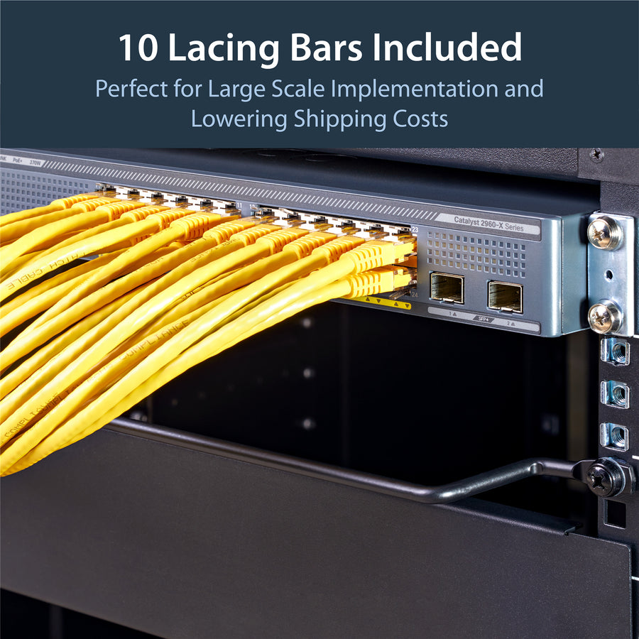 StarTech.com CMLB102 Horizontal Lacing Bar w/ 2" Offset at 75 Degrees - Server Rack Cable Management - 19" Network Rack Mount Cord Organizer- 10 Pack