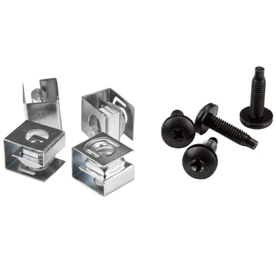 StarTech.com CLPSCRW1032 50er-Pack 10-32 19mm Schrauben und Käfigmuttern für 19 Zoll oder 10 Zoll Serverschränke, -Gehäuse und -Racks, Schwarz und Silber – TAA