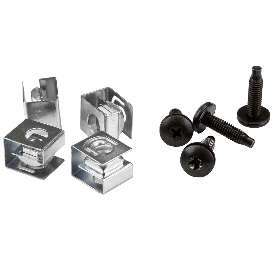 StarTech.com CLPSCRW1032 50er-Pack 10-32 19mm Schrauben und Käfigmuttern für 19 Zoll oder 10 Zoll Serverschränke, -Gehäuse und -Racks, Schwarz und Silber – TAA