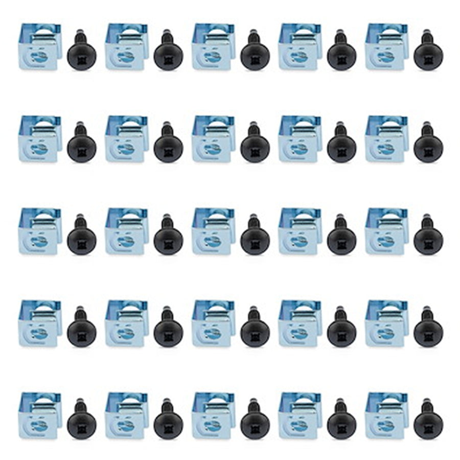 StarTech.com CLPSCRW1032 50er-Pack 10-32 19mm Schrauben und Käfigmuttern für 19 Zoll oder 10 Zoll Serverschränke, -Gehäuse und -Racks, Schwarz und Silber – TAA