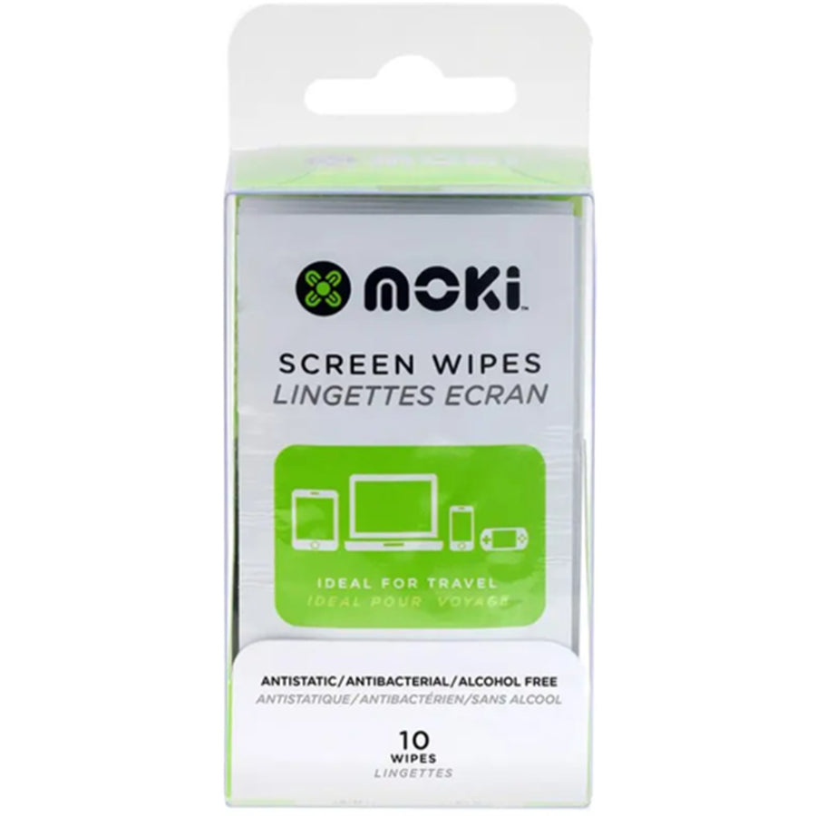 Moki ACC-FM10 Screen Wipes - 10 Pack Pre-moistened Wipes, ideal for cleaning grime and fingerprints from smartphones, tablets - Removes 99.9% of bacteria for 24 hours