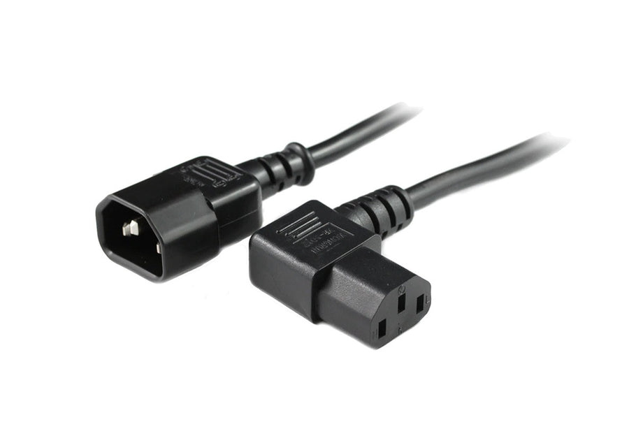 RackPower CM0CC100-SR - 10A C14 IEC plug to 10A C13 IEC right angled socket on 1m 0.75mm2 Black lead