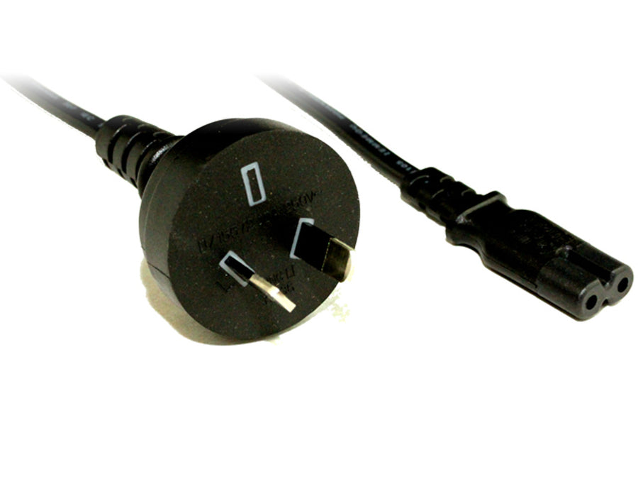 RackPower CM0NF075 - 10A 2 pin plug to C7 IEC Figure 8 socket on 0.75m 0.75mm2 Black lead
