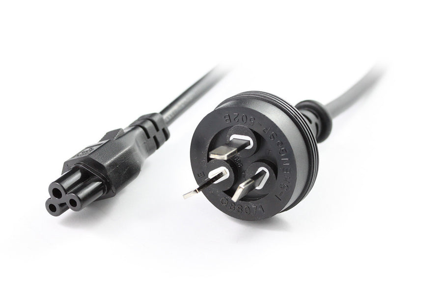 RackPower CM0NL200 - 10A 3 pin plug to C5 IEC clover socket on 2m 0.75mm2 Black lead