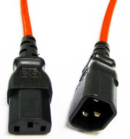 RackPower CM1CC100N - 10A C14 IEC Black plug to 10A C13 IEC Black socket on 1m 1mm2 Orange lead