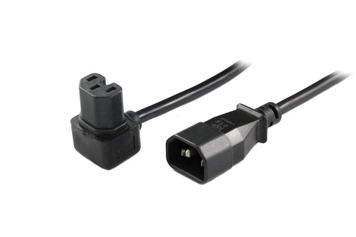 RackPower CM1CH200-SB - 10A C14 IEC plug to 10A C15 IEC 120 degree high temperature bottom entry socket on 2m 1mm2 PVC Black lead