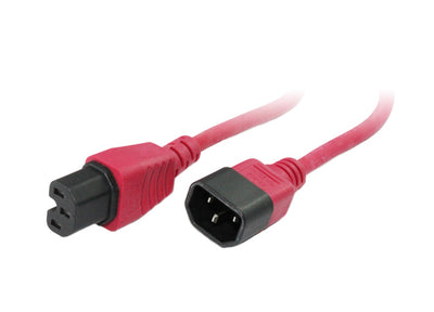 RackPower CM1CH050R - 10A C14 IEC plug to 10A C15 IEC 120 degree high temperature socket on 0.5m 1mm2 Red rubber lead. TARIFF: 8544.42.29