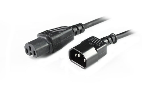 RackPower CM0CH200 - 10A C14 IEC plug to 10A C15 IEC 120 degree high temperature socket on 2m 0.75mm2 Black rubber lead