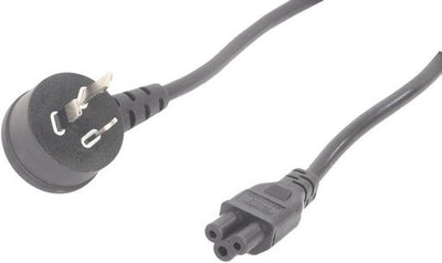 RackPower 10A 3 pin Side Entry plug to C5 IEC clover socket on 1m 0.75mm2 Black lead
