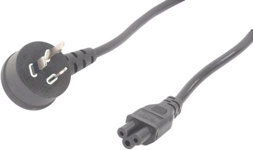 RackPower 10A 3 pin Side Entry plug to C5 IEC clover socket on 1m 0.75mm2 Black lead