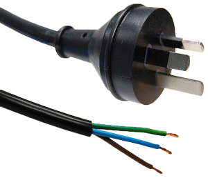 RackPower CM1NX300 - 10A 3 pin back entry plug > 10A 3m 1mm2 flex to bare end - Black