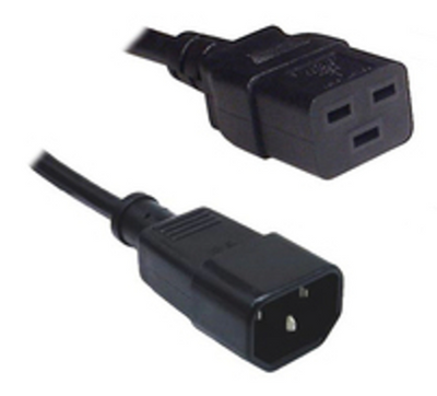 RackPower 10A C14 IEC plug to 16A C19 IEC socket on 1.5m 1.5mm2 Black lead (WARNING -For use with 10A rated equipment only)