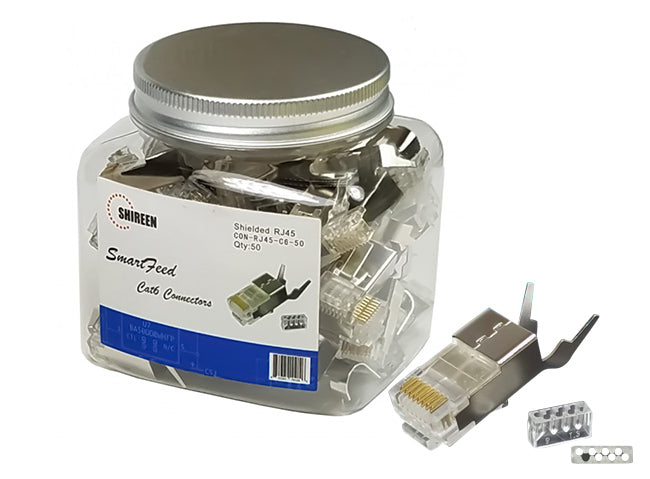 CON-RJ45-C6-50 - Shireen SmartFeed CAT6 Shielded RJ45 Connectors (Pack of 50) - CON-RJ45-C6-50