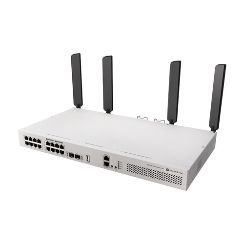 MikroTik CRS418-8P-8G-2S+5axQ2axQ-RM - CRS418-8P-8G-2S+5axQ2axQ-RM 16-Port Gigabit Switch with 8 PoE Out, 10G SFP+ Ports and 4x4 MIMO WiFi 6