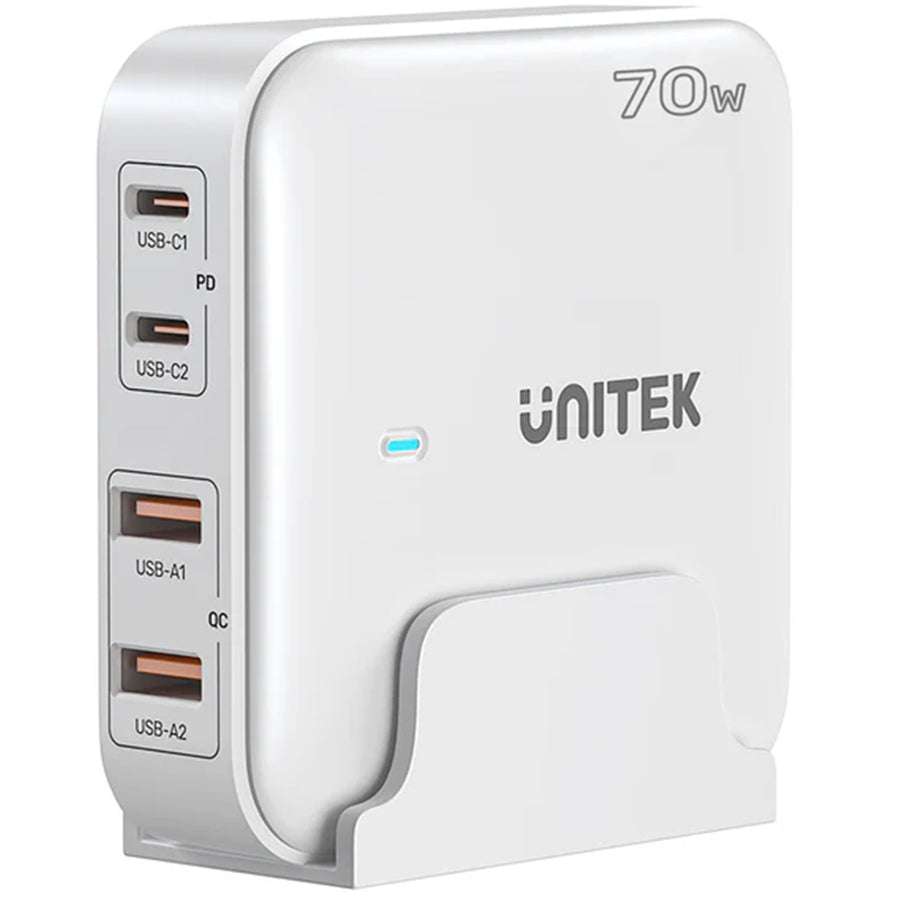 Unitek P1228AWH - 70W Desktop GaN Charging Station 2x USB-C PD Ports & 2x USB-A QC3.0 Ports.