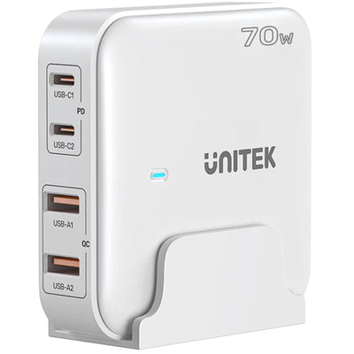 Unitek P1228AWH 70W Desktop GaN Charging Station with 2x USB-C PD Ports & 2x USB-A QC3.0 Ports - White Colour
