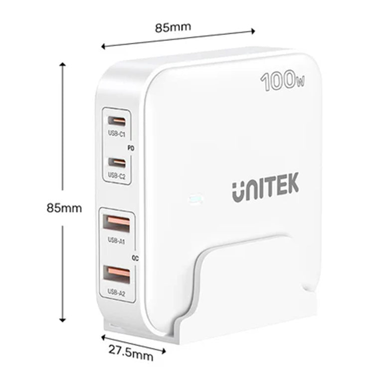 Unitek P1229AWH 100W Desktop GaN Charging Station with 2x USB-C PD Ports & 2x USB-A QC3.0 Ports - White