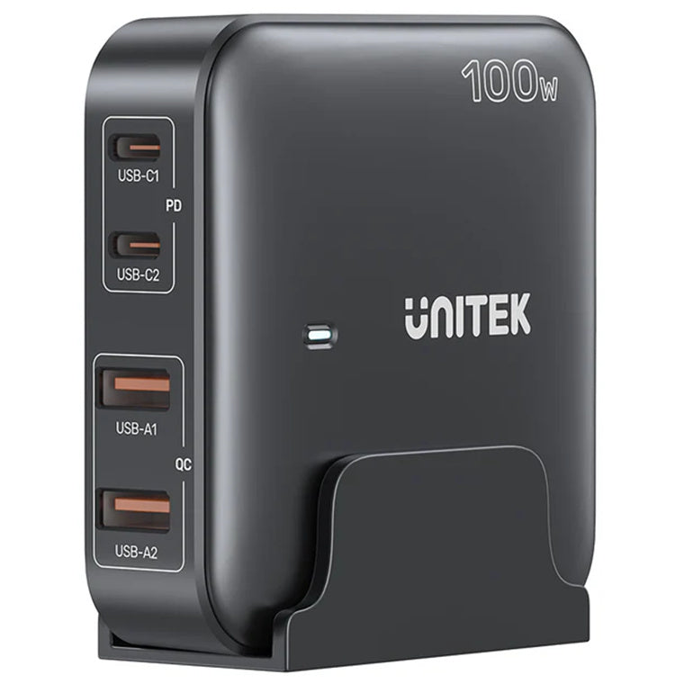 Unitek P1229ABK 100W Desktop GaN Charging Station with 2x USB-C PD Ports & 2x USB-A QC3.0 Ports - Black