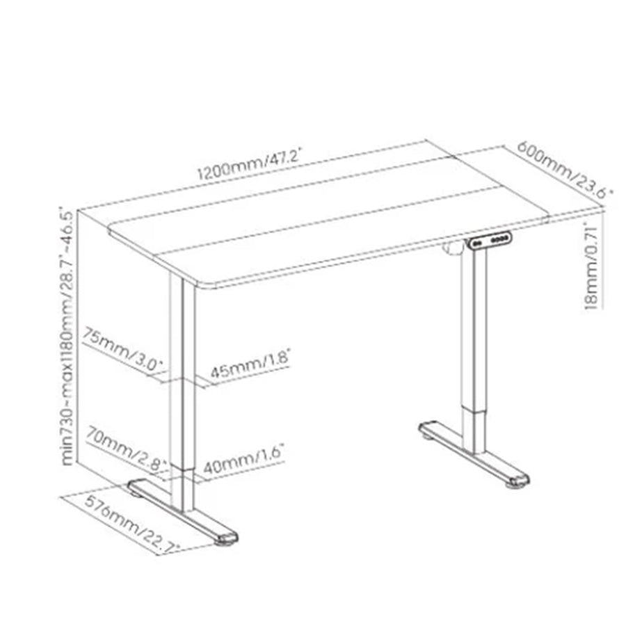 Bracom SINGLE MOTOR SIT-STAND DESK WITH 1200x600mm DESKTOP - White