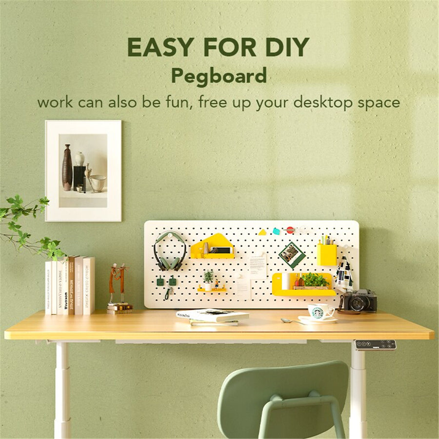 FlexiSpot DDB-M-W DIY Pegboard Desk Storage Organiser - White - Clamp & Wall Mountable - 740x370mm - Fits For Standing Desk, Comes with accessories shelfs kits