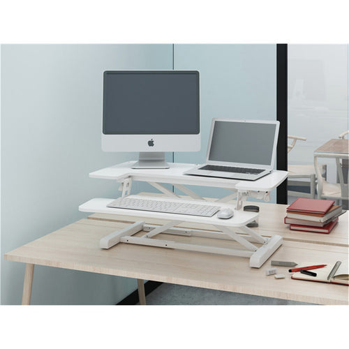 FlexiSpot Eco Ergonomic Deskalator Workstation - White - Work Surface 880x415mm Removable Keyboard Tray Size 880x308mm - Height Adjustable 120-500mm -Stroke 380mm - Load Capacity 15kg