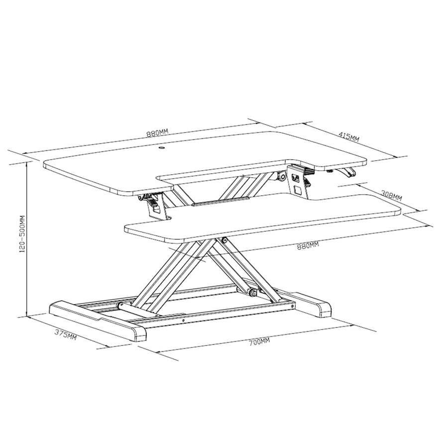 FlexiSpot Eco Ergonomic Deskalator Workstation - White - Work Surface 880x415mm Removable Keyboard Tray Size 880x308mm - Height Adjustable 120-500mm -Stroke 380mm - Load Capacity 15kg