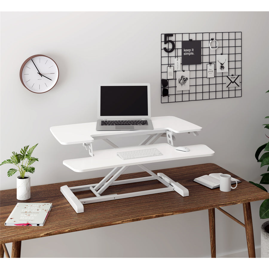 FlexiSpot Eco Ergonomic Deskalator Workstation - White - Work Surface 880x415mm Removable Keyboard Tray Size 880x308mm - Height Adjustable 120-500mm -Stroke 380mm - Load Capacity 15kg
