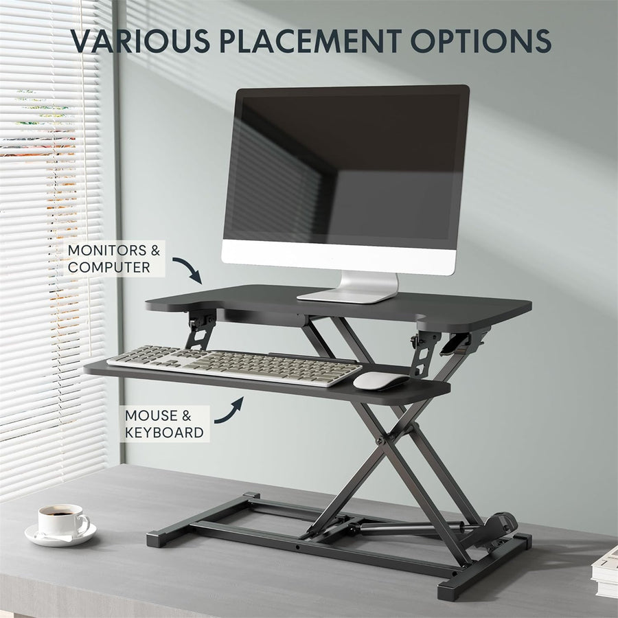 FlexiSpot Eco Ergonomic Deskalator Workstation - Black - Work Surface 720x415mm - Removable Keyboard Tray Size 720x308mm - Height Adjustable 120-500mm - Stroke 380mm - Load Capacity 15kg - 5 Years Warranty