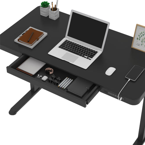 FlexiSpot Home & Office Black Tabletop Size 1200x600x12mm, With 1 USB-A + 1 USB-C Charging Port, Pull-out Drawer, With Anti Collision System - Height Range 720-1220mm - Max Load 45kg - 3 Years Warranty