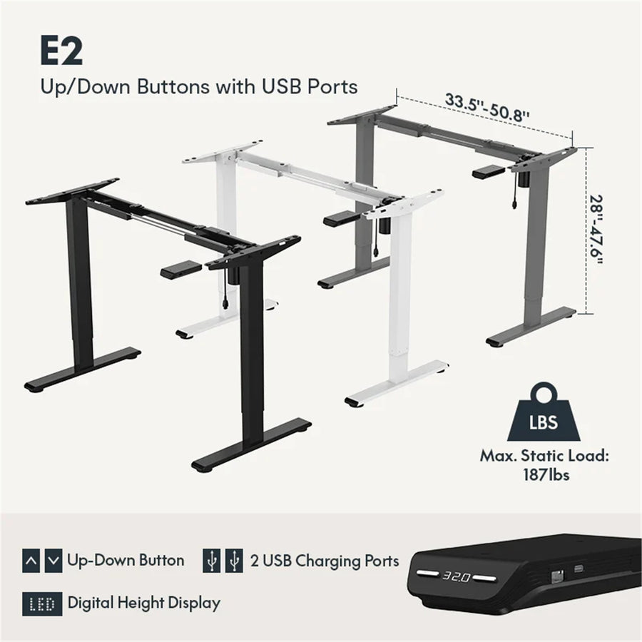 FlexiSpot E2 Essential Standing Desk - 1200x600x25mm - Honey Oak Colour Desktop/Black Frame - Single Motor - Height Adjustable Range 710-1210mm - Weight Capacity 70kg, Speed 25mm/s - UP/Down Controler With USB Port