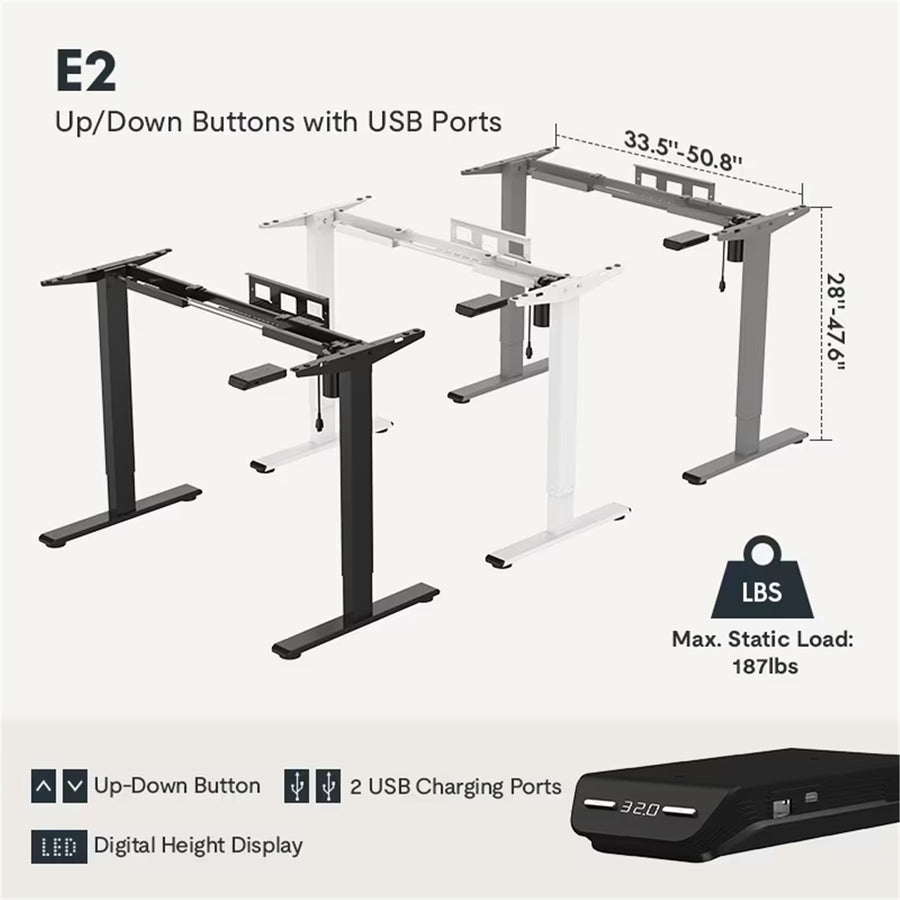 FlexiSpot E2 Essential Standing Desk - 1400x700x25mm - Honey Oak Colour Desktop/White Frame - Single Motor - Height Adjustable Range 710-1210mm - Weight Capacity 70kg, Speed 25mm/s - UP/Down Controler With USB Port