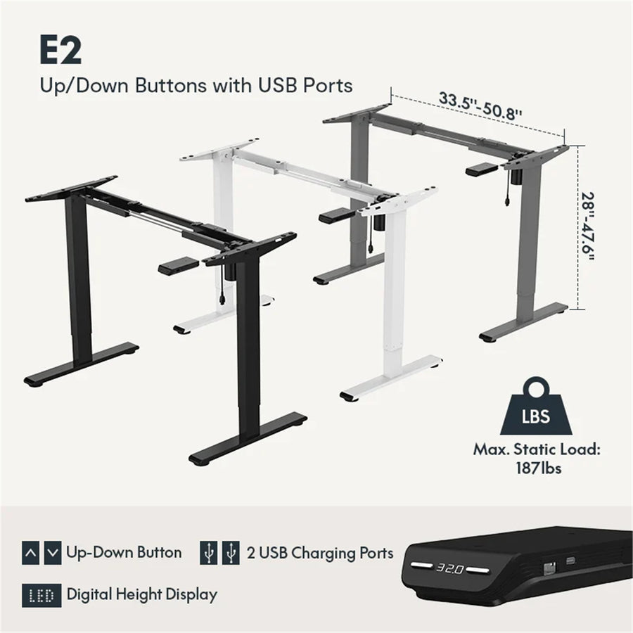 FlexiSpot E2 Essential Standing Desk - 1400x700x25mm - White Desktop/White Frame - Single Motor - Height Adjustable Range 710-1210mm - Weight Capacity 70kg, Speed 25mm/s - UP/Down Controler With USB Port